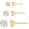 Candela Jewelry 3-pack Graduated Cubic Zirconia Stud Earrings In Gold