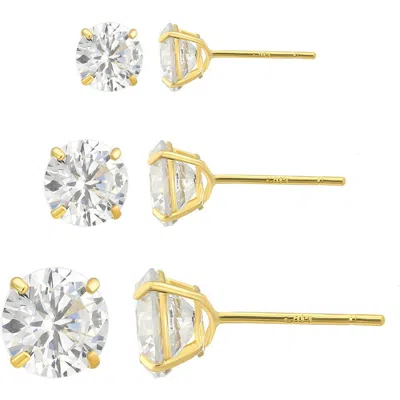 Candela Jewelry 3-pack Graduated Cubic Zirconia Stud Earrings In Gold