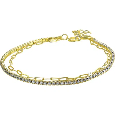 Candela Jewelry Cubic Zirconia & Link Chain Layered Bracelet In Gold