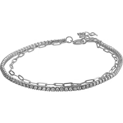 Candela Jewelry Cubic Zirconia & Link Chain Layered Bracelet In Silver