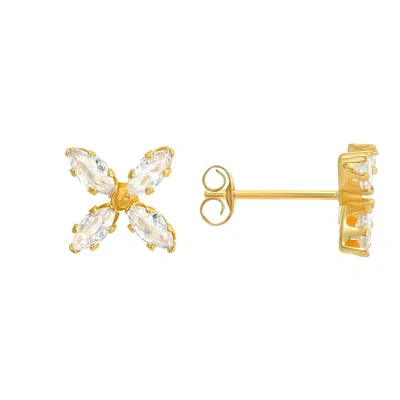 Candela Jewelry Cubic Zirconia Flower Stud Earrings In Gold