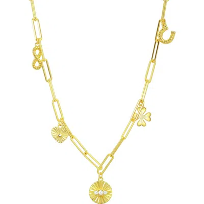 Candela Jewelry Cubic Zirconia Luck Charm Necklace In Gold