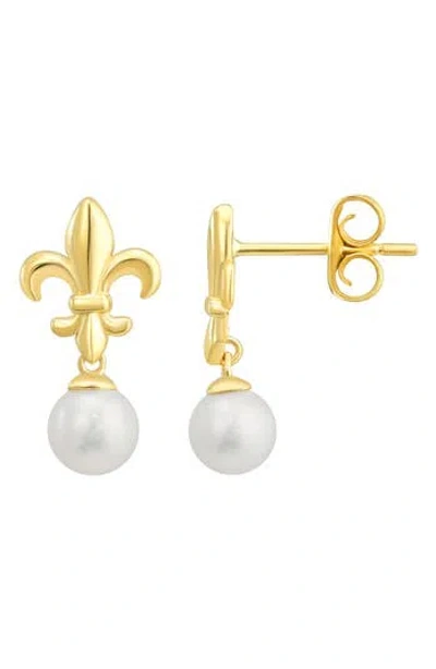 Candela Jewelry Fleur De Lis Freshwater Pearl Stud Earrings In White
