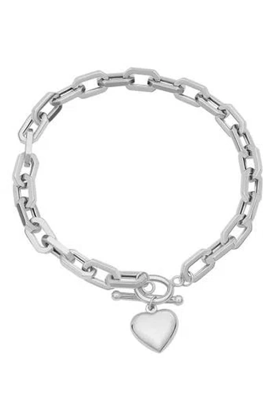 Candela Jewelry Heart Charm Toggle Bracelet In Silver