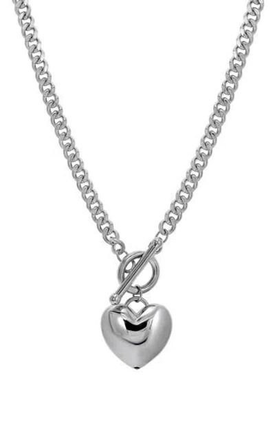 Candela Jewelry Heart Pendant Toggle Necklace In Silver