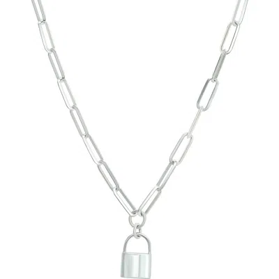Candela Jewelry Lock Pendant Paperclip Chain Necklace In Silver