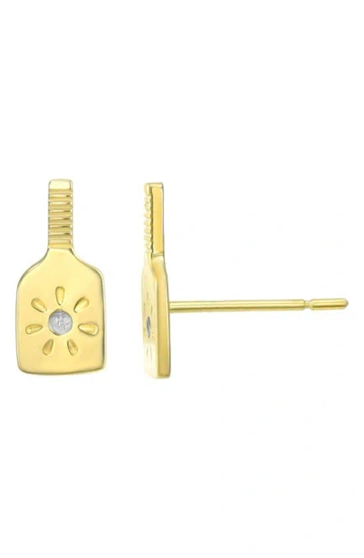 Candela Jewelry Pickleball Racket Cz Stud Earrings In Gold