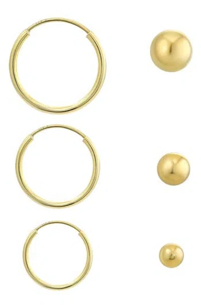 Candela Jewelry Set Of 6 10k Gold Hoop & Ball Stud Earrings