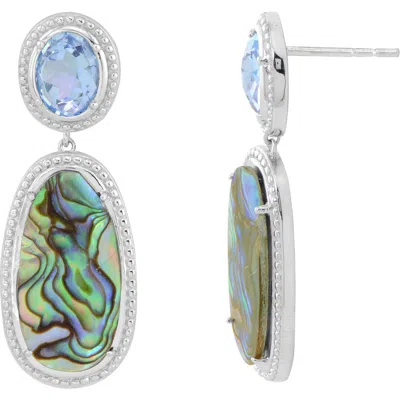 Candela Jewelry Sterling Silver, Blue Topaz & Abalone Dangle Earrings In Metallic
