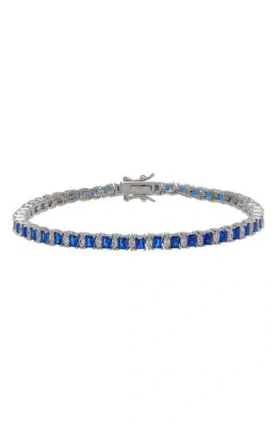 Candela Jewelry Sterling Silver Cubic Zirconia & Synthetic Blue Spinel Tennis Bracelet