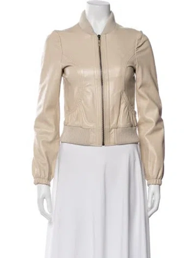Pre-owned Candela Lamb Leather Bomber Jacket In Neutral