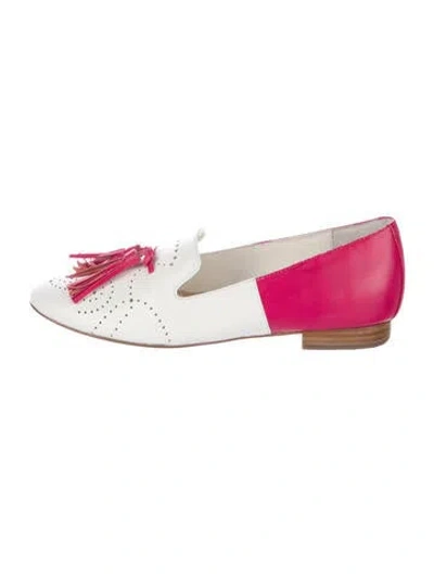 Pre-owned Candela Leather Colorblock Pattern Flats In White