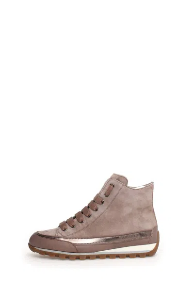 Candice Cooper Women's Janis Strip Leather Velour High Top Sneakers In Taupe In Brown