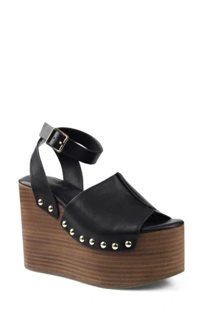 Candies Candie's Jackson Ankle Strap Platform Wedge Sandal In Black