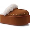 Candies Candie's Sutton Faux Fur Platform Clog In Tan Suede