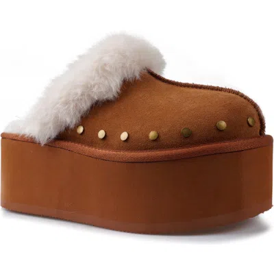 Candies Candie's Sutton Faux Fur Platform Clog In Tan Suede