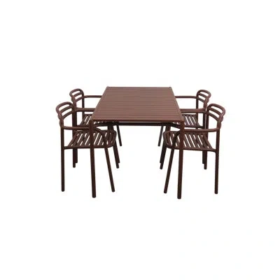 Cane-line Bliss Dining Table Rect. Incl. 4 Armchairs In Desert Red