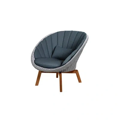 Cane-line Peacock Teak Patio Papasan Chair With Cushions In Light Gray,dark Blue