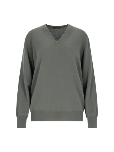 Canessa 100% Cashmere V-neck Sweater In Green