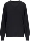 Canessa V-neck Sweater In Black Cashmere Ribbed Trim In Black