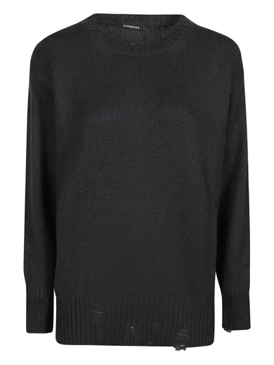 Canessa Leda Cashmere Distressed Sweater In Black