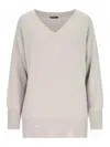 Canessa Destroyed Details Sweater In Grey Cashmere In Beige