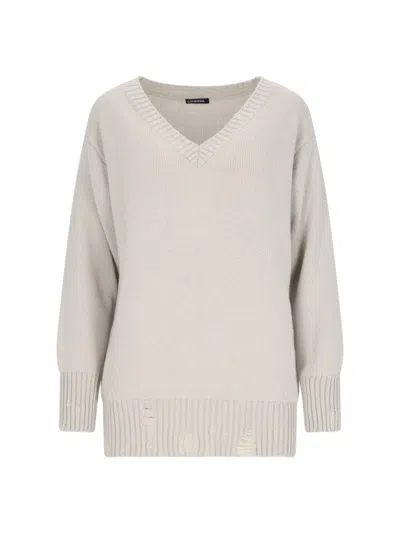 CANESSA DESTROYED DETAILS SWEATER IN GREY CASHMERE