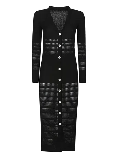 CANESSA RIBBED-KNIT BUTTON-FRONT MIDI DRESS