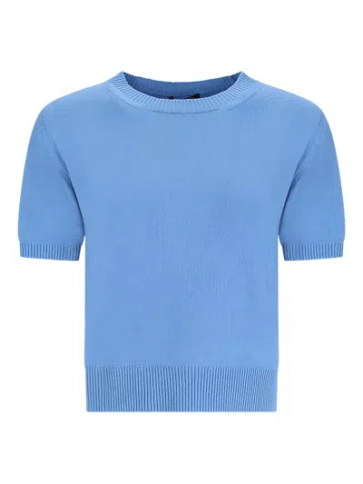 Canessa Round Neck Short-sleeve Knitted Top In Blue