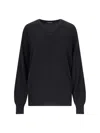 Canessa V-neck Sweater In Black Cashmere Ribbed Trim In Black