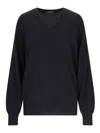 Canessa V-neck Sweater In Black Cashmere Ribbed Trim In Black
