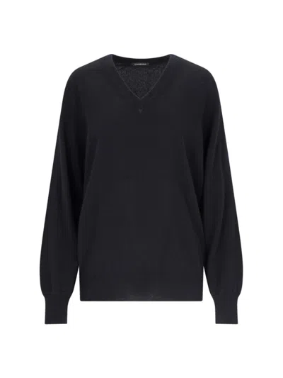 CANESSA V-NECK SWEATER IN BLACK CASHMERE RIBBED TRIM
