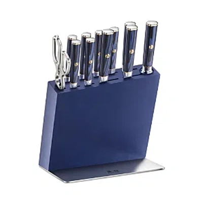 Cangshan Kita Blue 12-piece Knife Block Set In Ash Wood