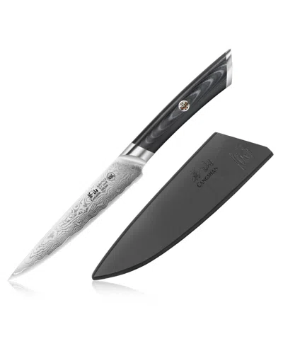 Cangshan Kuro Series Steel 5" Serrated Utility Knife With Sheath In Black