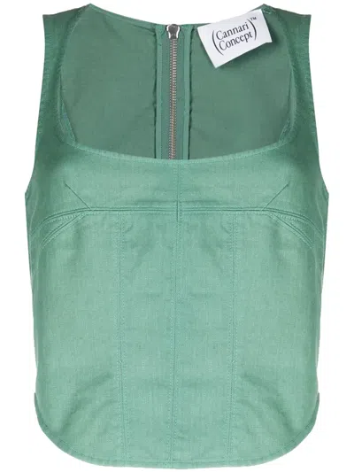 Cannari Concept Sarai Washed Cotton Twill Corset Top In Green