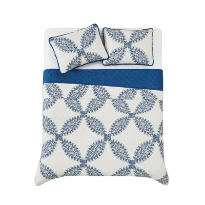 Cannon Blue/cream Microfiber Quilt Set In Blue,cream
