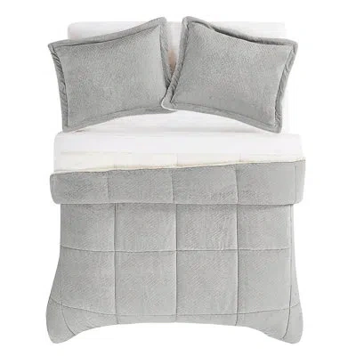 Cannon Carved Faux Fur Blue Twin/twin Xl 2 Piece Comforter Set In Gray