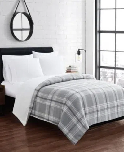 Cannon Cozy Teddy Plaid Blankets In Blue,cream