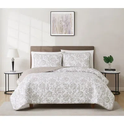 Cannon Gray/white Microfiber Quilt Set In Gray,white