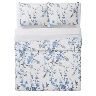Cannon Kasumi White/blue Microfiber Comforter Set In White,blue;white,blue