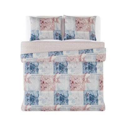 Cannon Lotte Patchwork Blue/white/pink Polyester 3 Piece Duvet Cover Set In Blue;white;pink