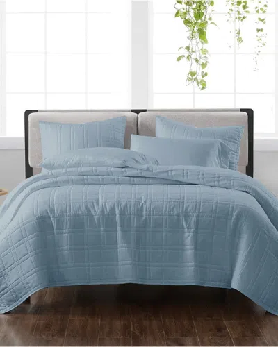 CANNON CANNON SOLID BLUE 3PC QUILT SET