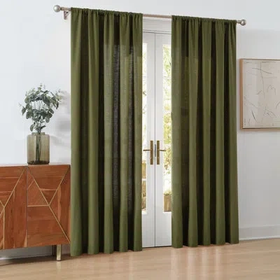 Cannon Solid Cotton Percale  Window Curtain Pair In Olive Green