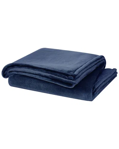 Cannon Solid Plush Dark Throw In Blue