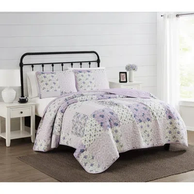 Cannon White/ Purple Microfiber Traditional Quilt Set In White,purple;white,purple