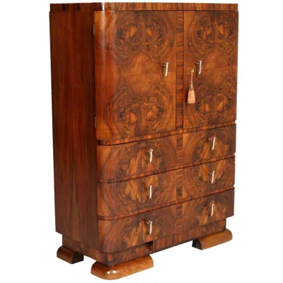 Pre-owned Cantu 1930s Art Deco Cabinet Dresser In Burl Walnut By Crafts  In Brown