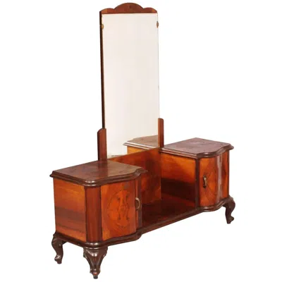 Pre-owned Cantu 1940s, Italy, Chippendale Walnut Mirrored Dressing Table And Burl Walnut Veneer In Brown