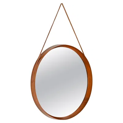 Pre-owned Cantu Campo & Graffi Italian Round Mirror In Walnut And Leather Signed By , 1960s In Brown