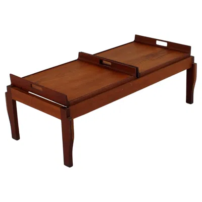 Pre-owned Cantu Mid-century Cantù Wooden Teak Coffee Table With Two Removable Trays 60s Italy In Brown