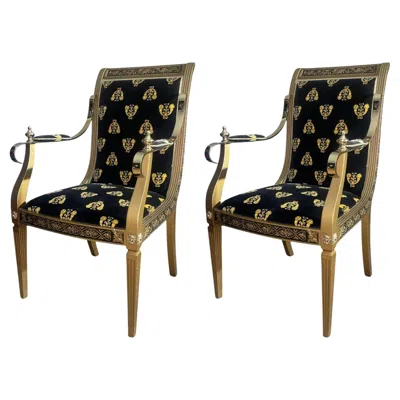 Pre-owned Cantu Pair Of Versace For Cappelletti  Armchairs. Italy, 1990's. In Black